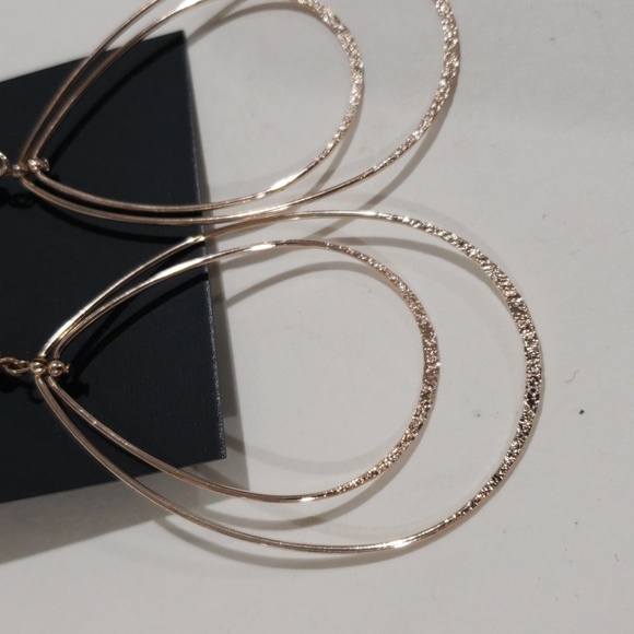 Gold tone Polished Textured Double Hoops 3.25-in drop Earrings - Women's Jewelry - Picture 8 of 11